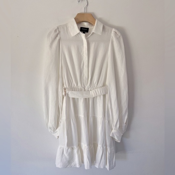 Bardot The Mini Shirt Dress In Ivory Long Sleeve White Linen Blend Size Small - Picture 6 of 15